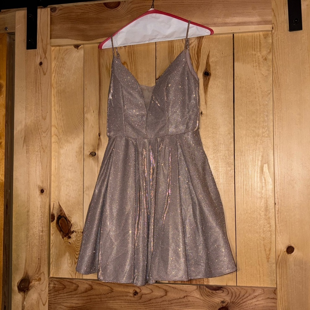 B Darlin Sparkling Silver Mini Dress